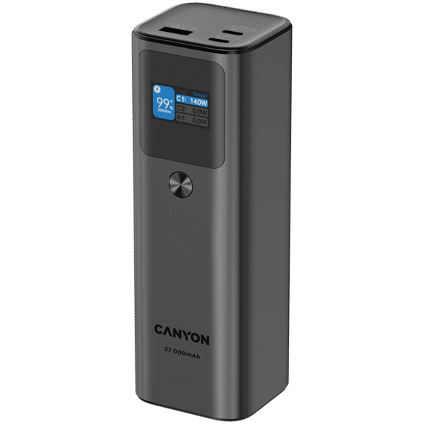CANYON Powerbank PB-2010 TFT 27000 mAh 97,2Wh PD140W QC 3.0 Grafitowy